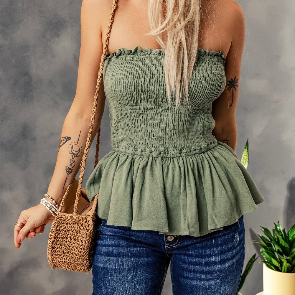 Sage Peplum Tube Top